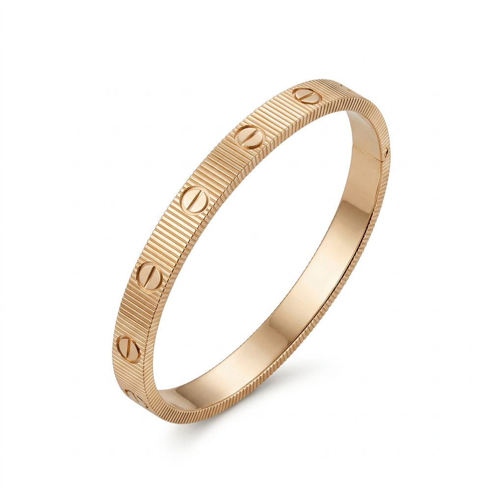 Gold-tone ribbed Love bracelet with screw-head motifs on white