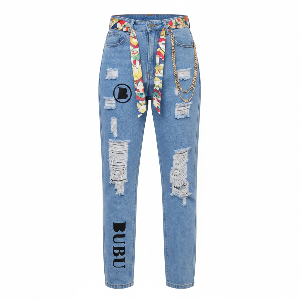 Light Blue Heavy Ripped Jeans – Front Ghost Mannequin