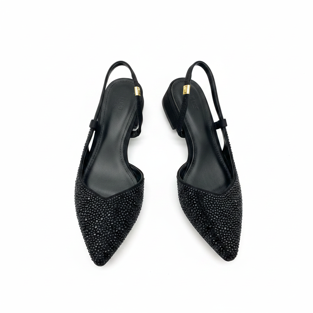 Women's Rhinestone Pointed-Toe Slingback Flat Sandal - Black Ghost Mannequin
