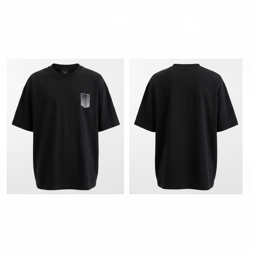 Men's Plain Black Oversized Tee – Ghost Mannequin Front and Back View