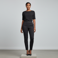 Black Panelled Slim Tapered Trousers - Model Front