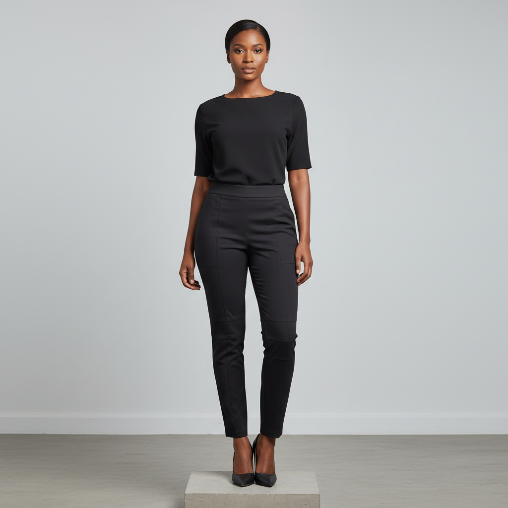 Black Panelled Slim Tapered Trousers - Model Front