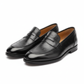 Men's black ostrich-texture leather penny loafer - ghost mannequin pair view