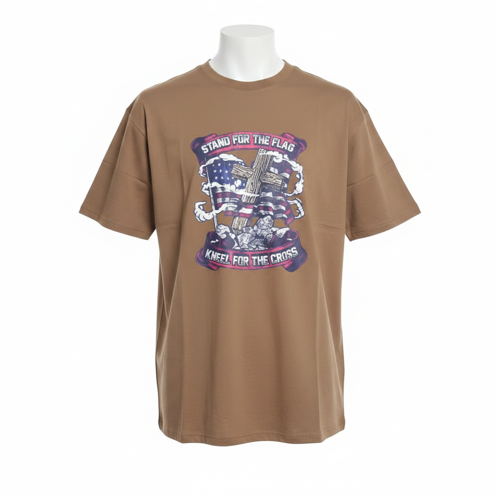Camel Patriotic Cross Graphic Short-Sleeved Shirt - Ghost Mannequin