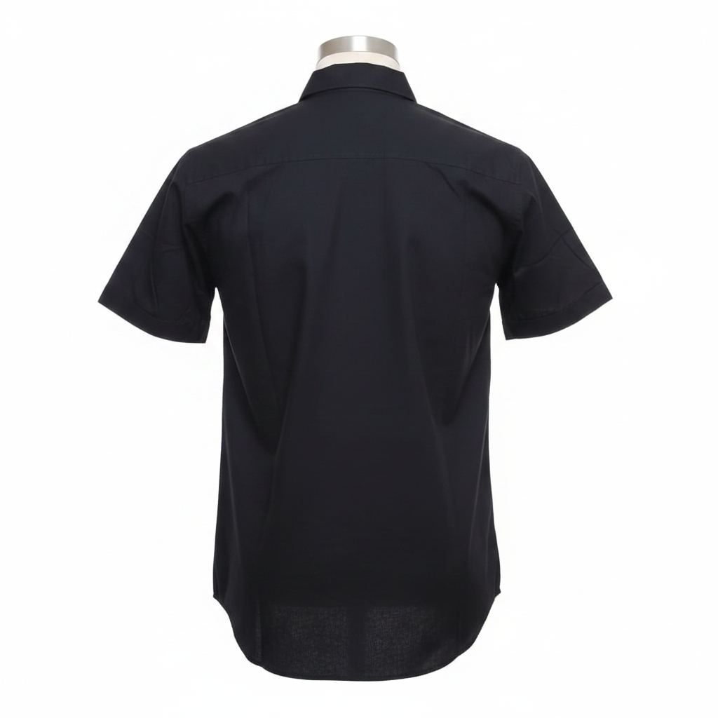 Black Tropical Print Short-Sleeved Shirt - Ghost Mannequin Back
