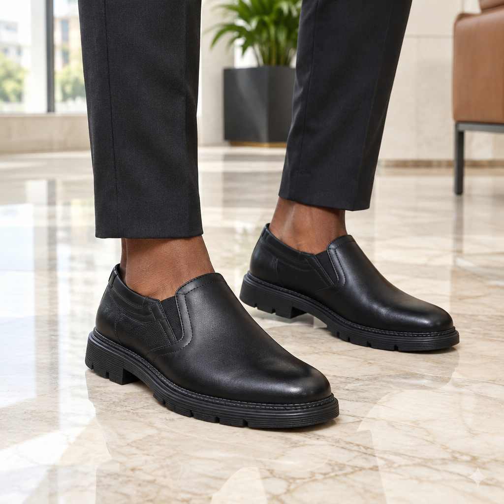 Black Leather Chunky-Sole Slip-On Loafer – Model Shot