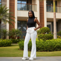Women's White Wide-Leg Palazzo Trousers – Nigerian Female Model Shot