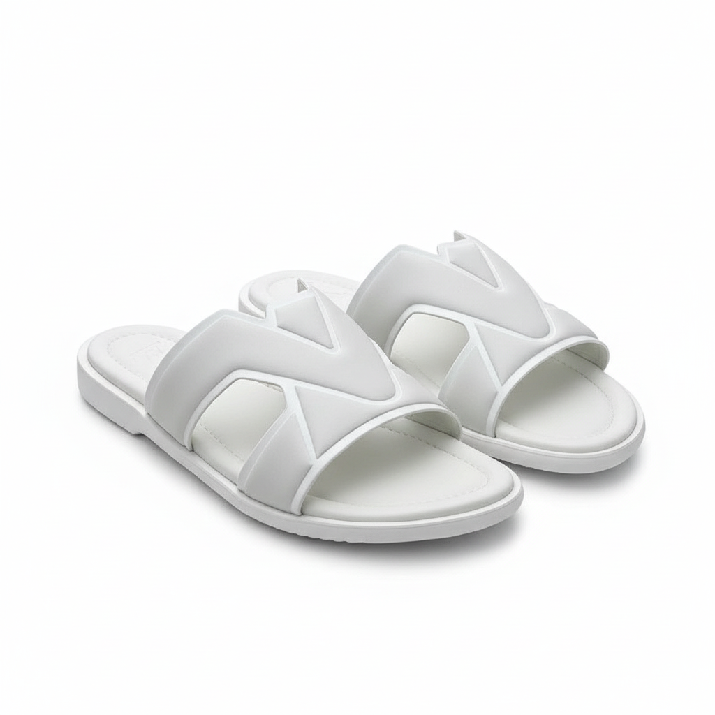 White V-Logo Cross-Strap Palm Slide - Ghost Mannequin