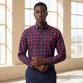 Nigerian model wearing Ralph Polo Red Navy Gingham Check Shirt