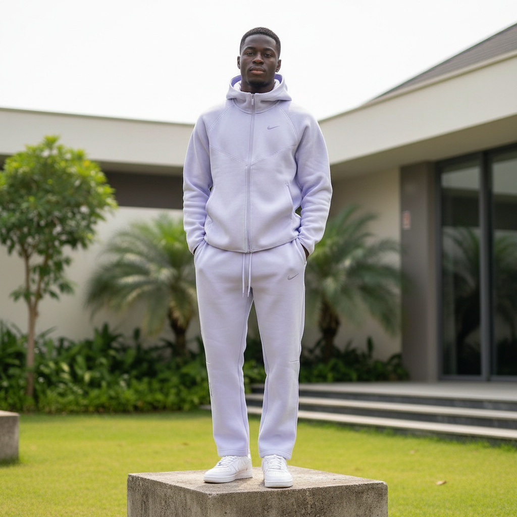 Men's Lavender Tech Fleece Tracksuit Set – Nigerian Male Model