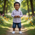 Boys' Purple Floral Print Long Sleeve Shirt - Front Model View