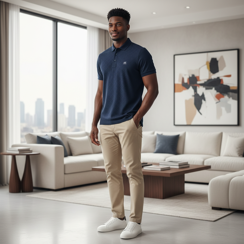 Model shot – Aribest Store AX Armani Exchange Navy Blue Polo Shirt