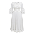 White scalloped-waist pleated midi gown on an invisible mannequin