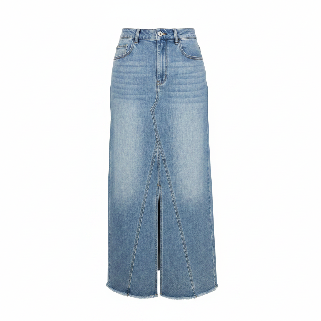 Light Blue Denim Maxi Skirt - Ghost Mannequin