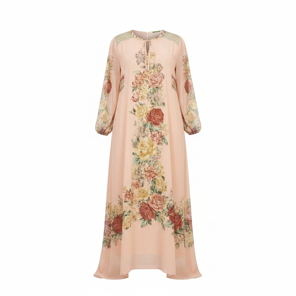 Women's Blush Pink Floral Maxi Dress — ghost mannequin front view