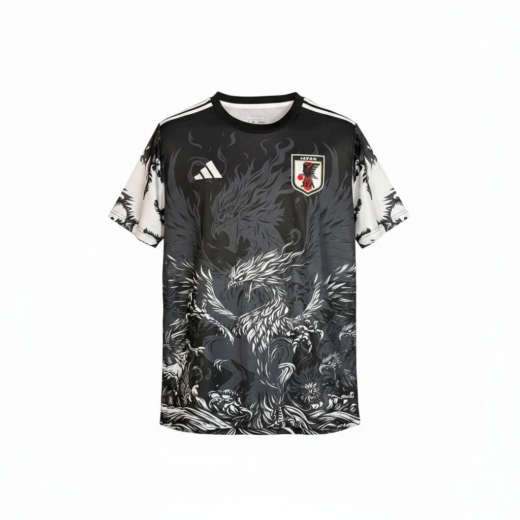 Men's black and white winged beast all-over print football jersey ghost mannequin front view