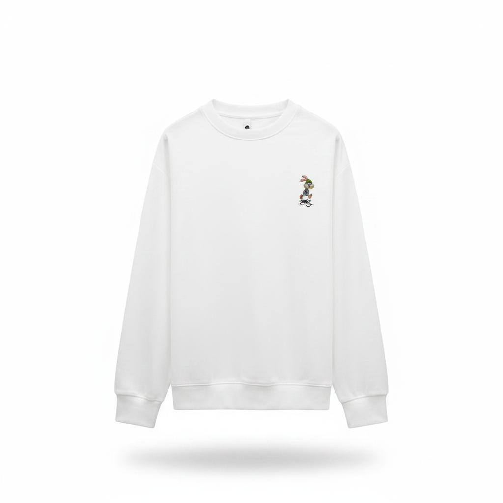 Ghost mannequin white BATES bunny sweatshirt small chest logo