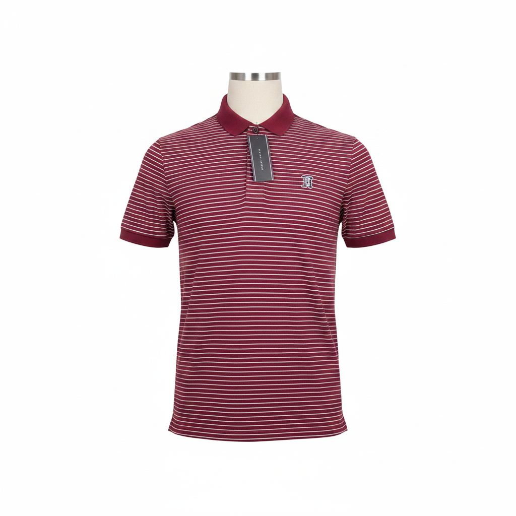 Ghost mannequin burgundy striped polo shirt