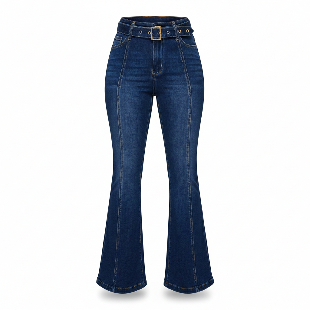 High-Waist Belted Flare Jeans Dark Blue – Ghost Mannequin