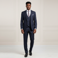Nigerian male model wearing deep navy pinstripe 3-piece suit