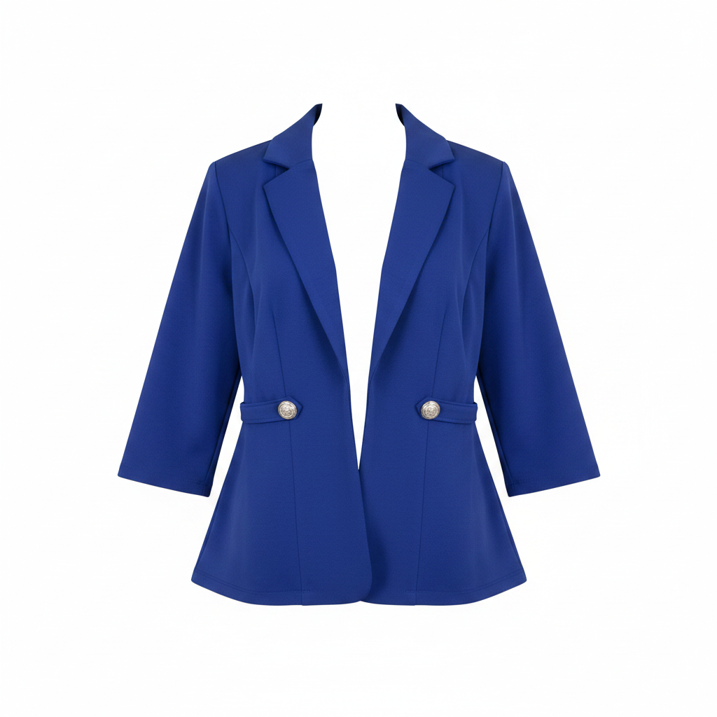 Royal Blue Cropped 3/4 Sleeve Blazer - Ghost Mannequin Front