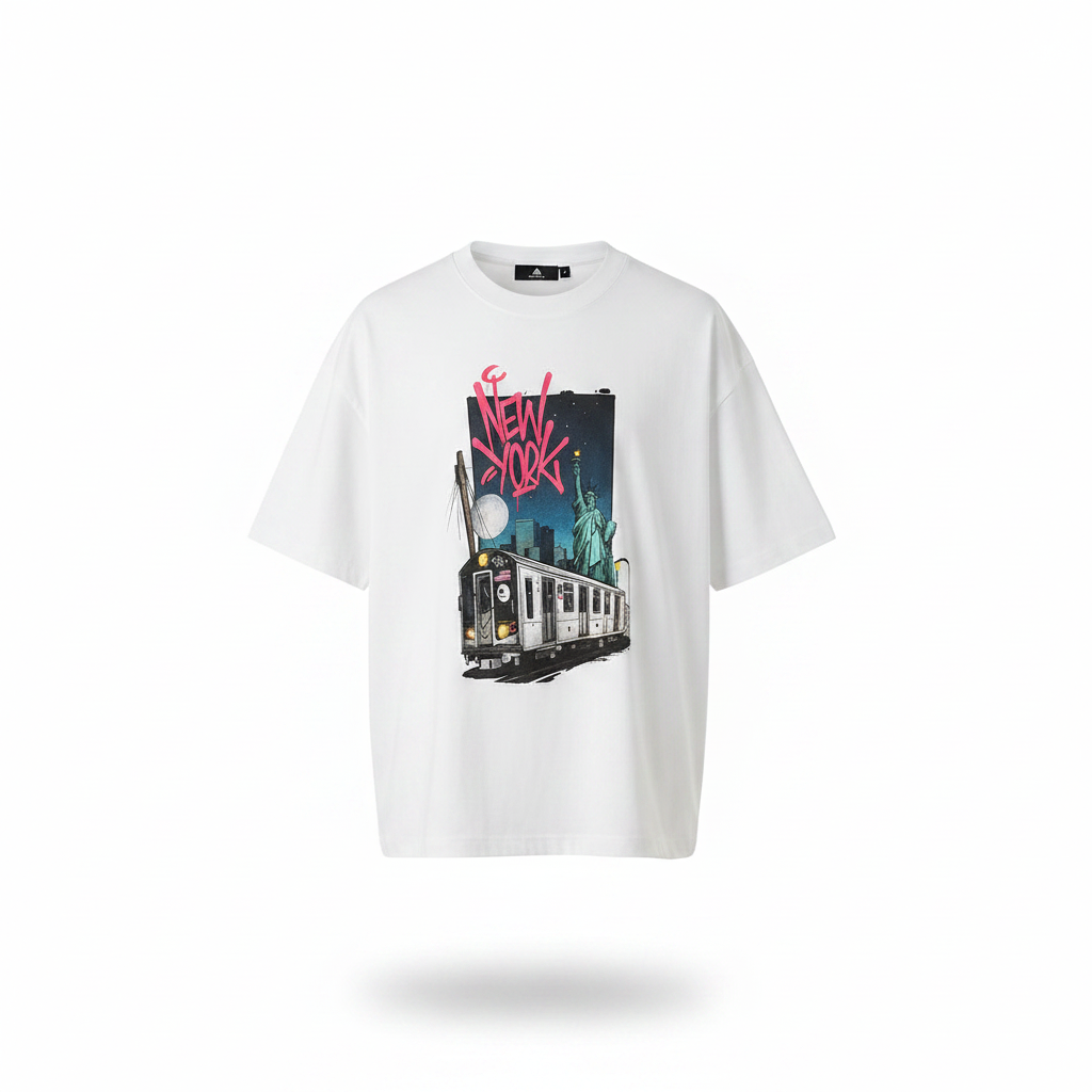 Unisex White New York Graphic Oversized Tee - Ghost Mannequin Front View