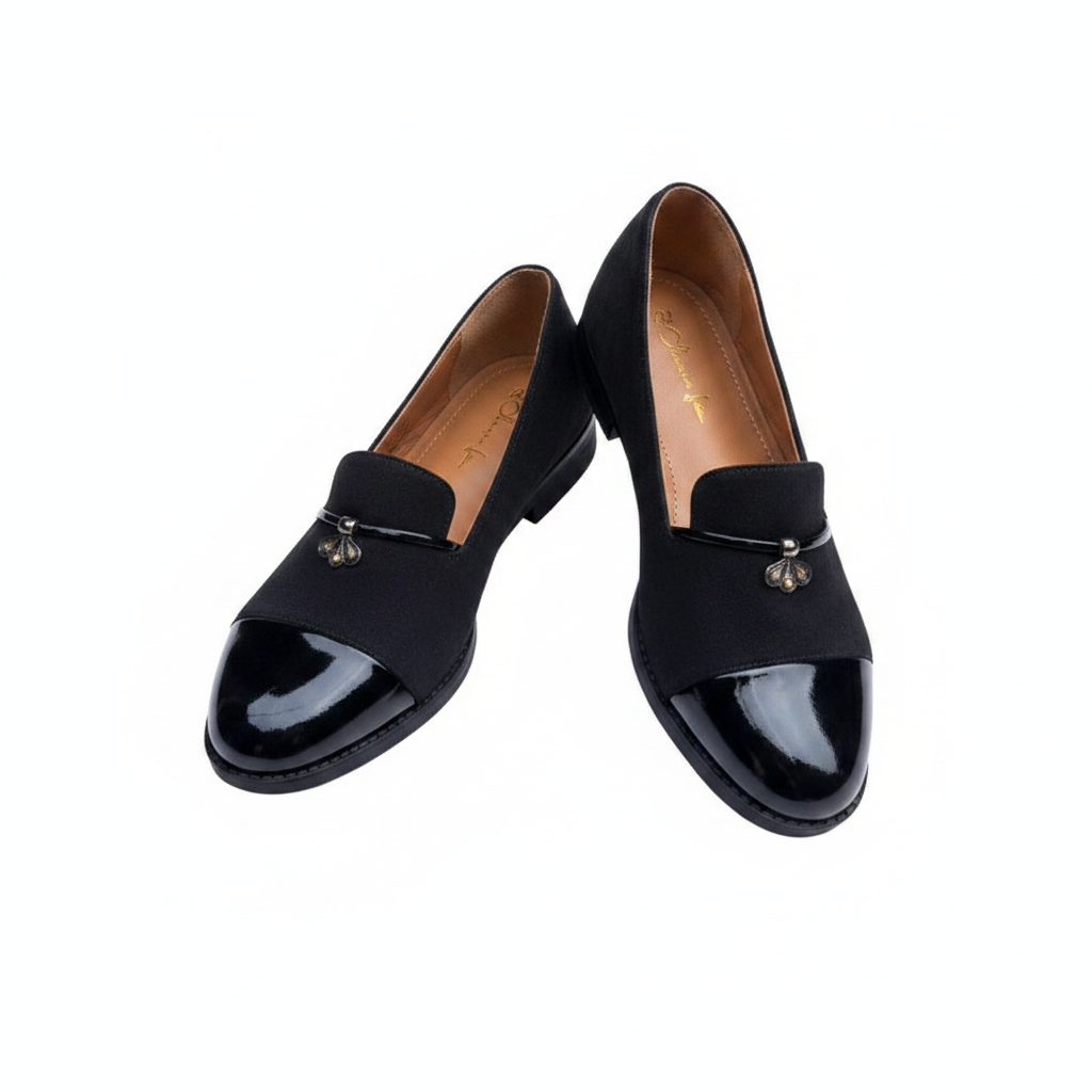 Women's Two-Tone Suede & Patent Loafer - Black Ghost Mannequin