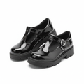 Women's black patent leather Mary Jane lug sole shoes ghost mannequin view