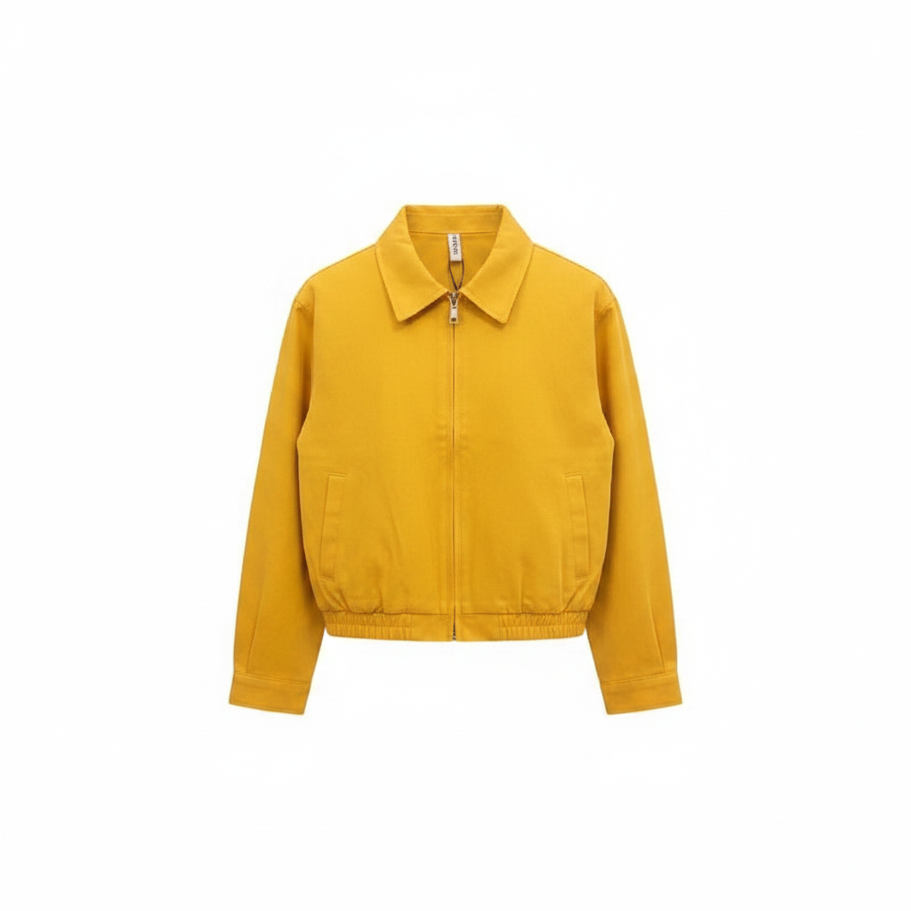 Men's Mustard Yellow Cropped Zip-Up Jacket – Ghost Mannequin Front View
