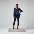 Navy Blue Cropped Peplum Blazer - Model Front