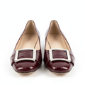 Women's burgundy croc flat pumps with silver buckle – ghost mannequin pair