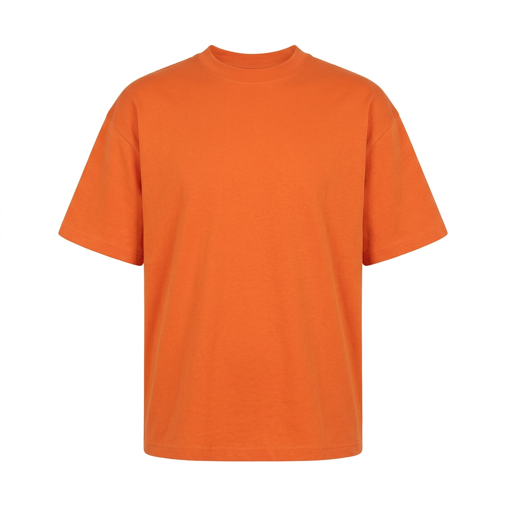 Plain orange crew-neck T-shirt on an invisible mannequin