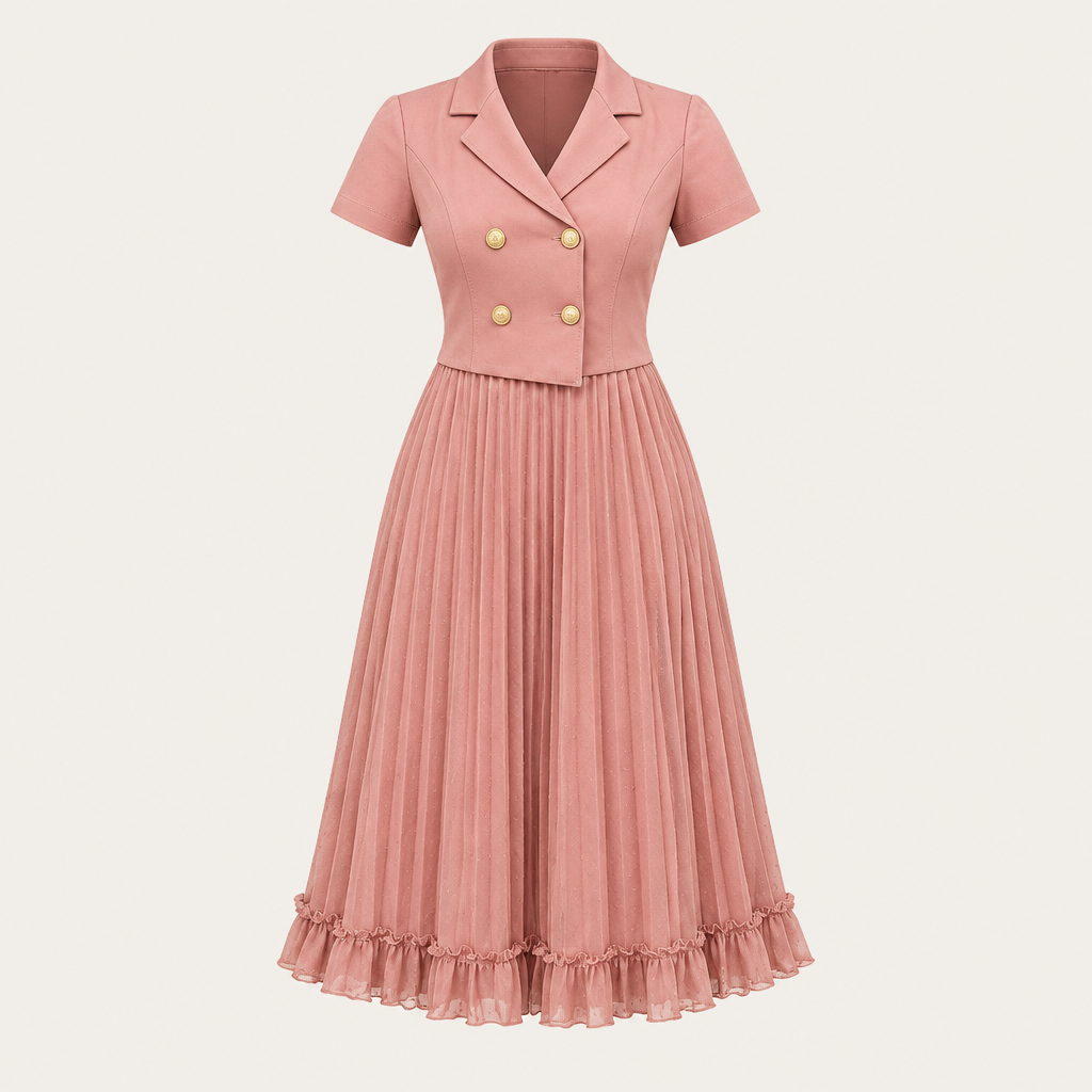 Dusty pink lapel pleated dress on invisible mannequin