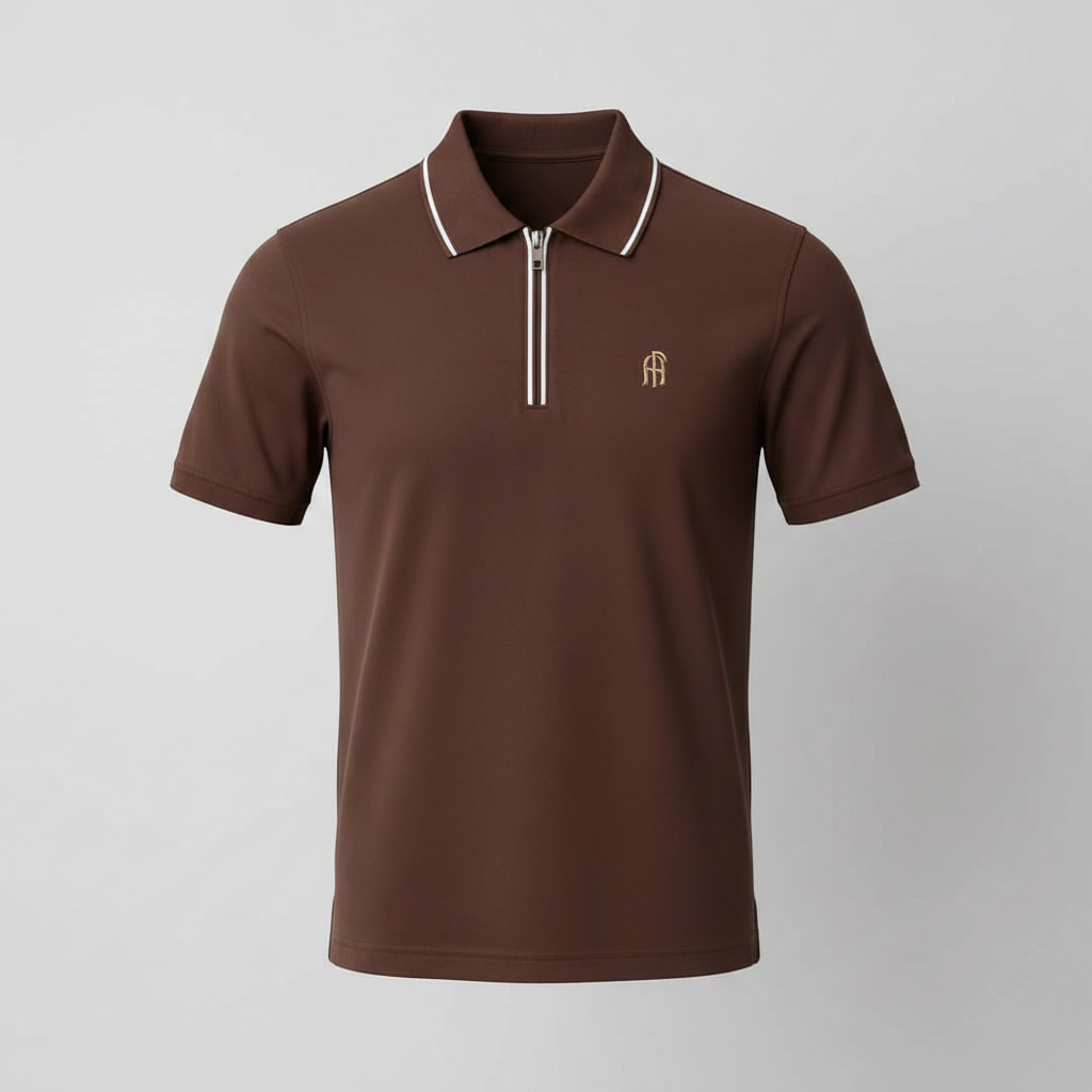 Chukmore Chocolate Brown Quarter-Zip Polo Shirt - Ghost Mannequin