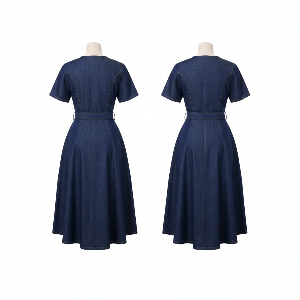 Navy Blue Belted Denim Midi Dress – Back Ghost Mannequin