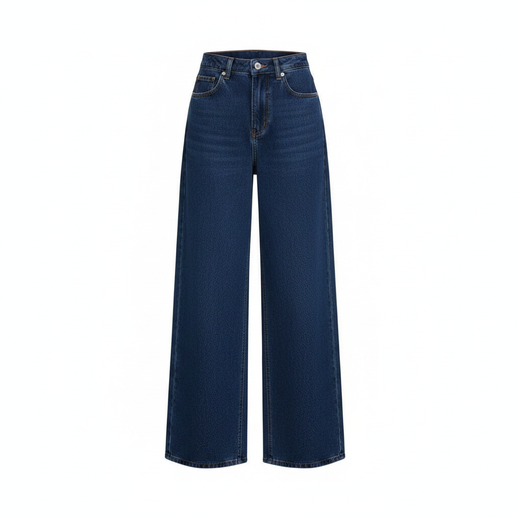 Navy Blue High-Waist Baggy Wide-Leg Jeans – Front Ghost Mannequin