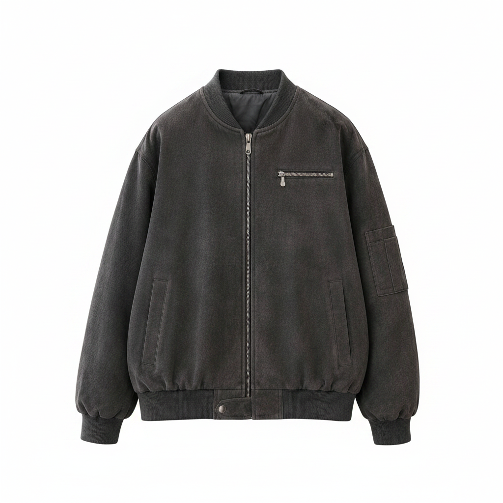 Men's Charcoal Grey Oversized Bomber Jacket – Ghost Mannequin Front View