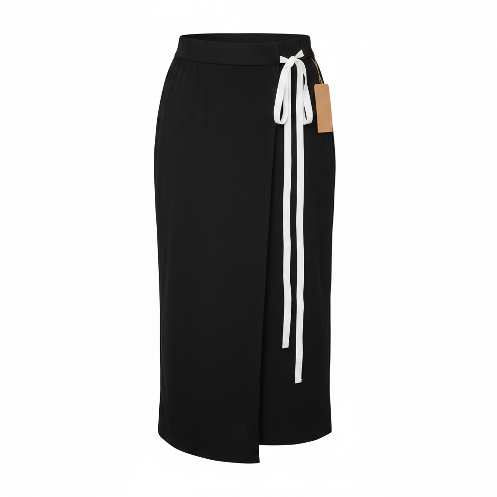 Ghost mannequin — Women's Black Asymmetric Wrap Midi Skirt