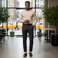 Men's Windowpane Check Trousers – Model Shot Dark Brown