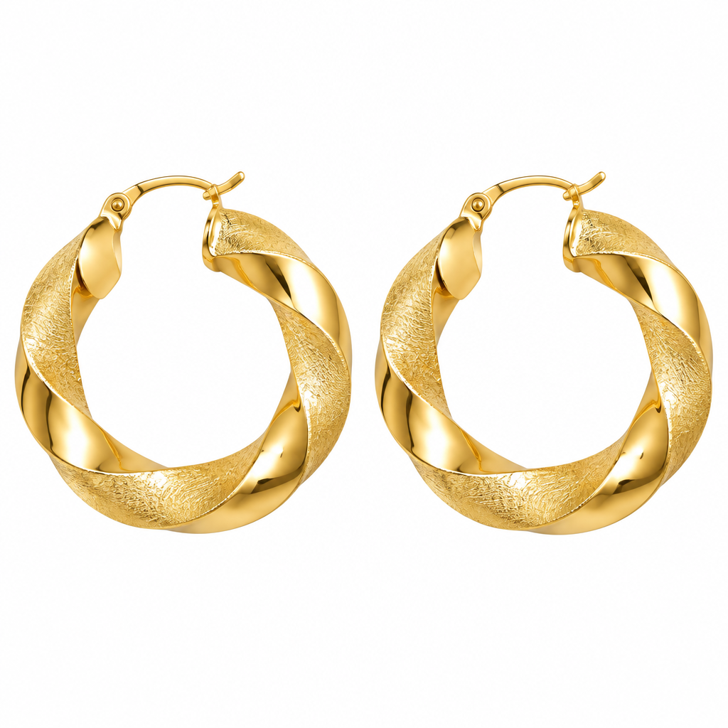 Gold Twisted Hoop Earrings – Catalog Shot