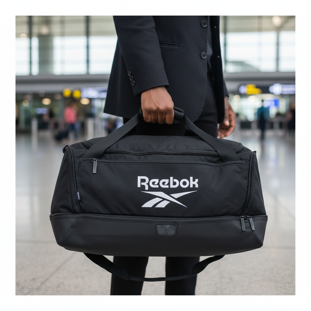 Model holding leather travel bag