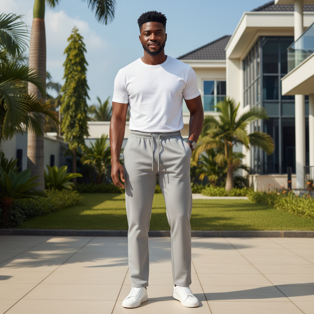 Male Nigerian Model - Light Grey Sweatpants Front
