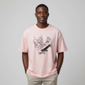 Model wearing the pink skate graffiti graphic t-shirt