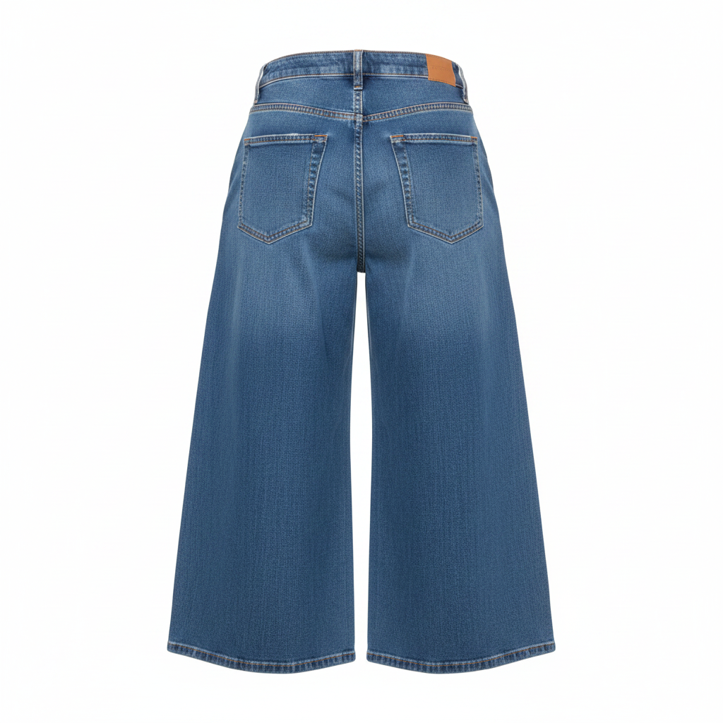 Medium Blue Wide-Leg Denim Culottes – Back Ghost Mannequin