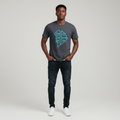 Young Nigerian male wearing dark charcoal neon compass rose graphic crew neck tee