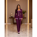 Steezu Plum Pearl Brooch Sweetheart Blazer Trouser Suit – Model Shot