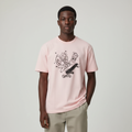 Model wearing the blush pink skate doodle t-shirt