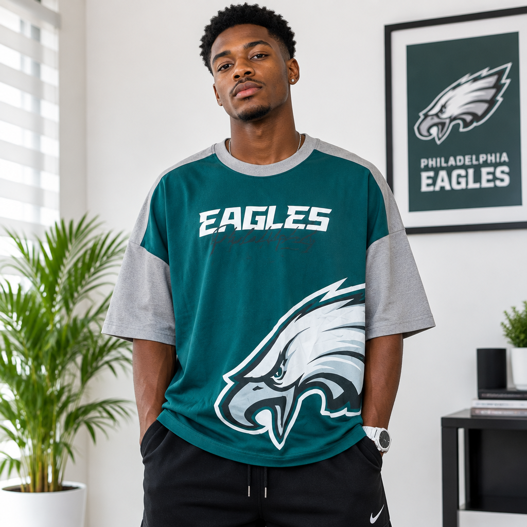 Eagles NFL Graphic Jersey Tee Midnight Green – Model Shot