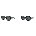 Black chunky faceted round sunglasses with silver-tone arrow details