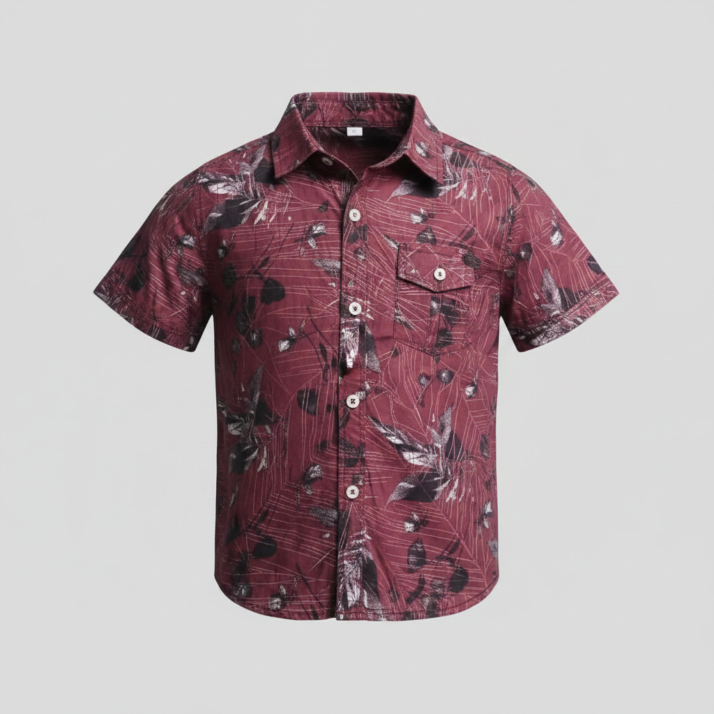 Smart-Kids Burgundy Abstract Tropical Print Short-Sleeve Shirt - Ghost Mannequin
